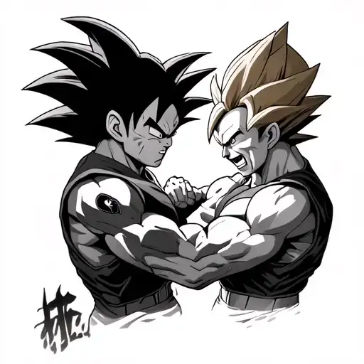 Goku Left Chest Vegeta Right Chest Fighting Each Other
