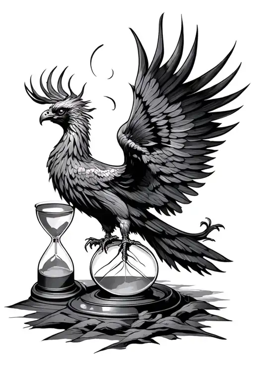 Mighty Phoenix Rising Above An Hourglass