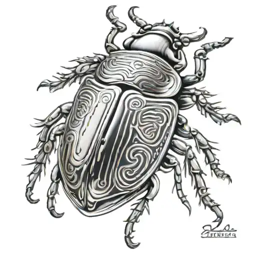 Skarob Beetle Realism Style Tattoo With Egyptian Symbols