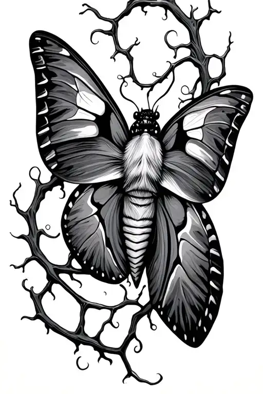 Moth And Thin Vines Wrapped Loosely