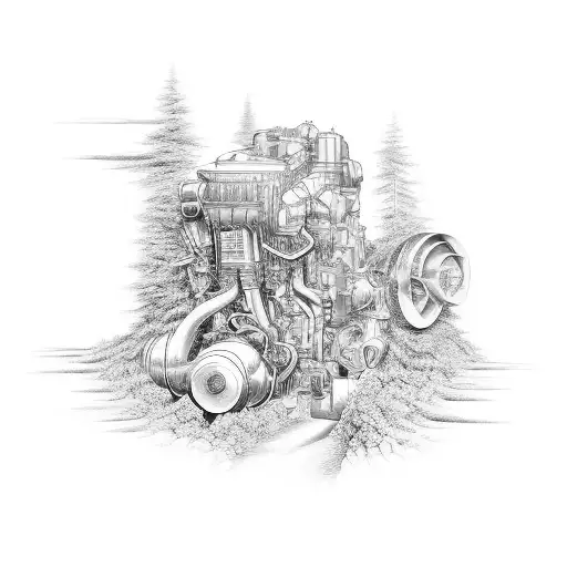 A Detailed Car Engine With Hiking Trails Winding Through It