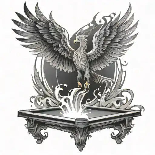 A Phoenix Rising From A Pool Table With Chalk Dust Flying