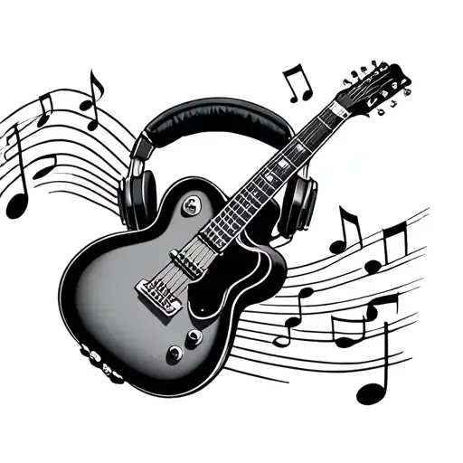 A Guitar With A Music Staff Going Into A Set Of Headphones