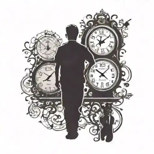 Silhouette Of 2 Sons From Behind With Clock And Road