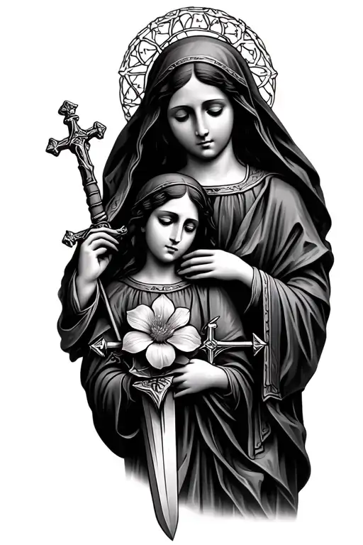 Mother Mary And Joan Of Arc Flowers Rosary Sword