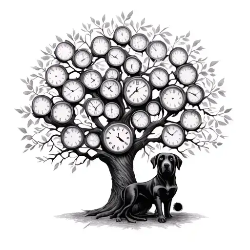 Gothic Family Tree With Clocks And Labrador Retriever