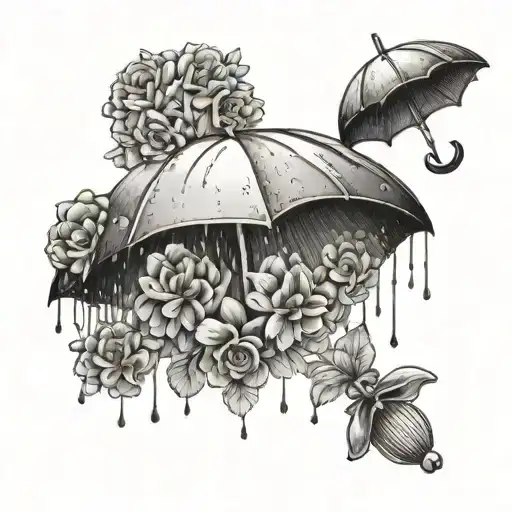Raining With A Raincloud Made Of Flowers With Two Baby Umbrellas With A White Background
