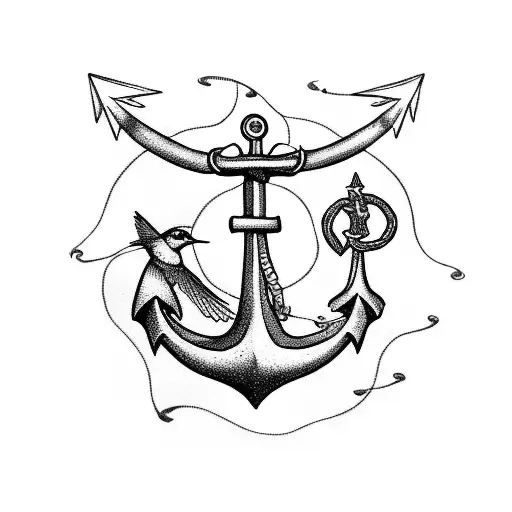 Anchor With Taurus Constellation And 30-04-'42 And A Hummingbird