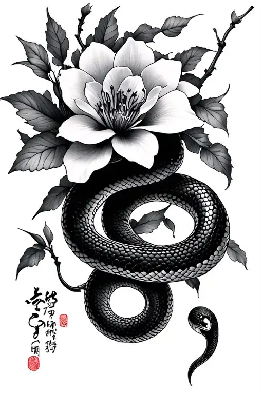 Sakura Snake And Flower