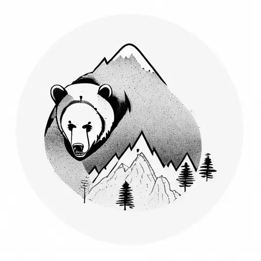 Mountain Scene With Bear And Lake