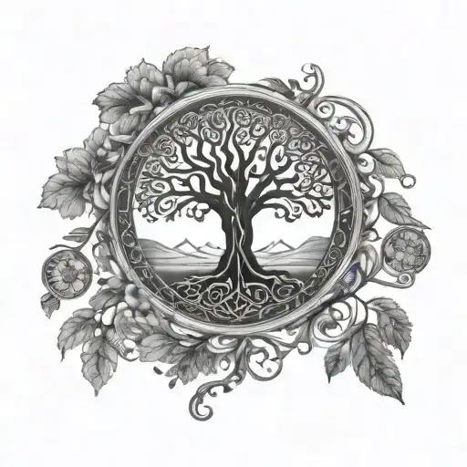 Nordic Inpired Tattoo Sleeve Using The Tree Of Life And Adding Dates To The Roots