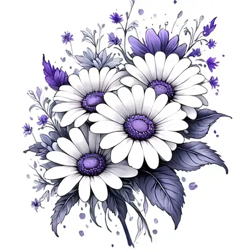 Violet Flower And Daisy Flower Half Sleeve