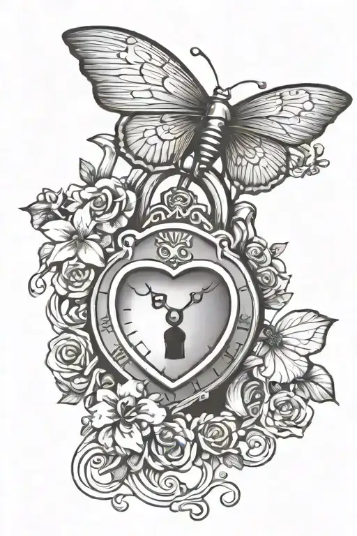 Heart Shaped Lock Time Clock With Butter Fly