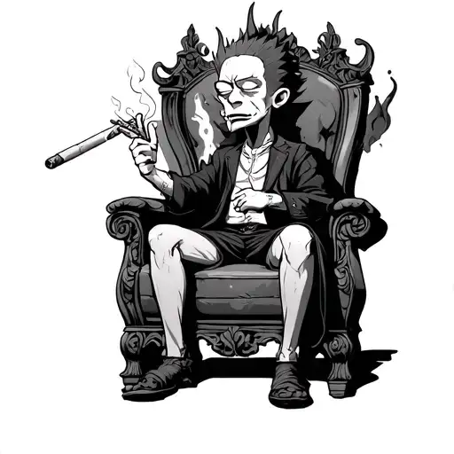 Evil Demonic Morty Smoking A Blunt On A Throne In The Underworld