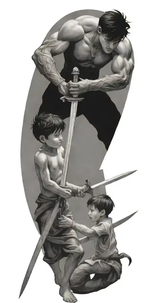 One Boy With Sword Fights Creature