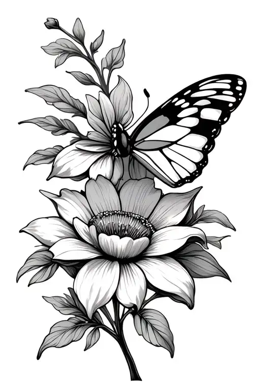 Simple Single Floral With Butterfly Resting