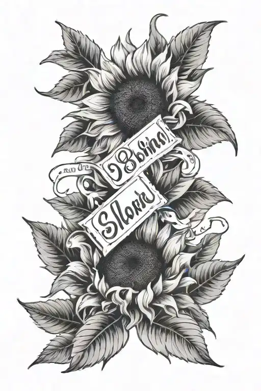 Text And Sunflower Tattoo Design