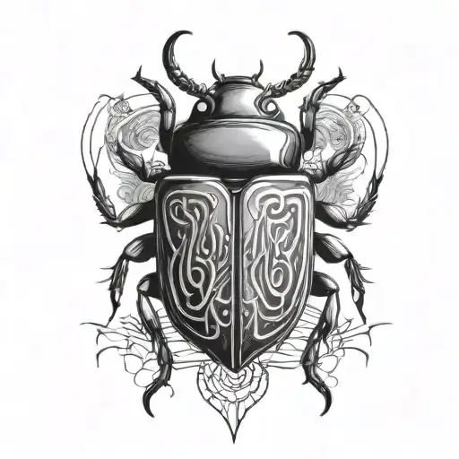 Skarob Beetle With Hyrogliphic Symbols Realism Style
