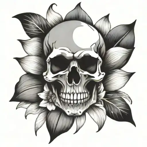 Skull In Center Of Flower Petals