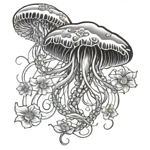 Jelly Fish With Flowers Intertwined
