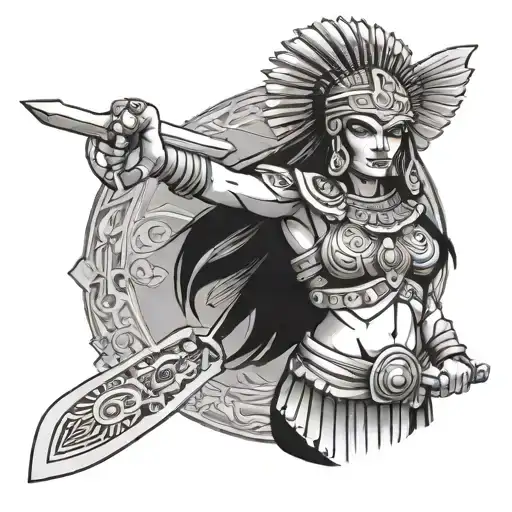 Female Aztec Warrior Wielding A Sword