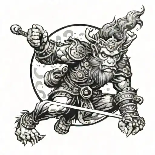 Monkey King In Front Of The Moon Rising