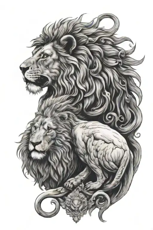 Lion Protecting Lamb And Greek Angels Praying