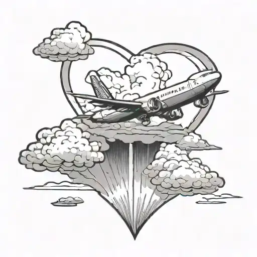 A Runway Leading To A Heart-shaped Cloud With An Airplane Flying Through It