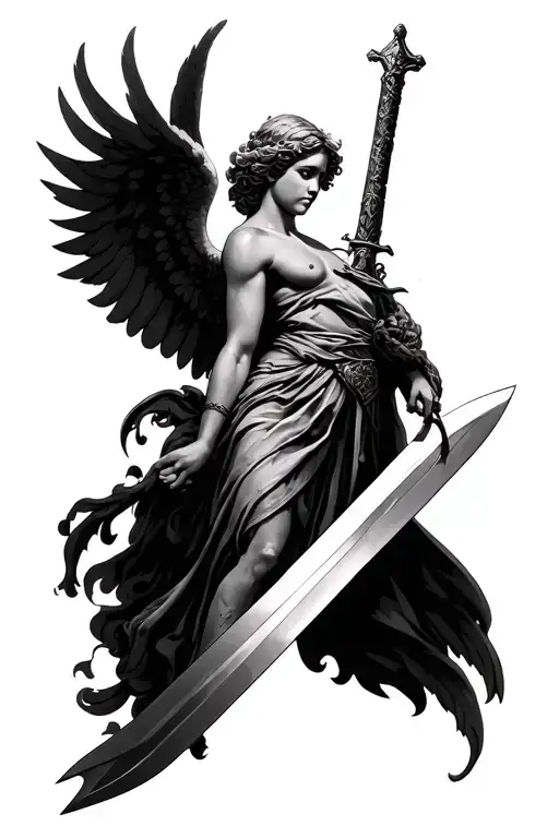 Angel With Sword On Forearm