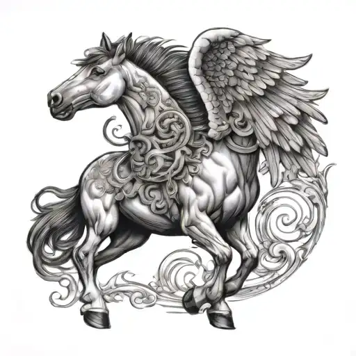 Horse With A Puma Head And Eagle Wings Swooping Down During