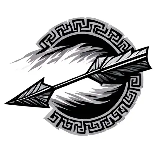 Arrow In Flight With Greek Wave Border