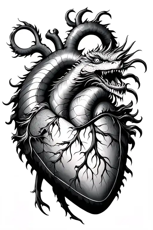 Heart With Chinese Dragon Intertwined