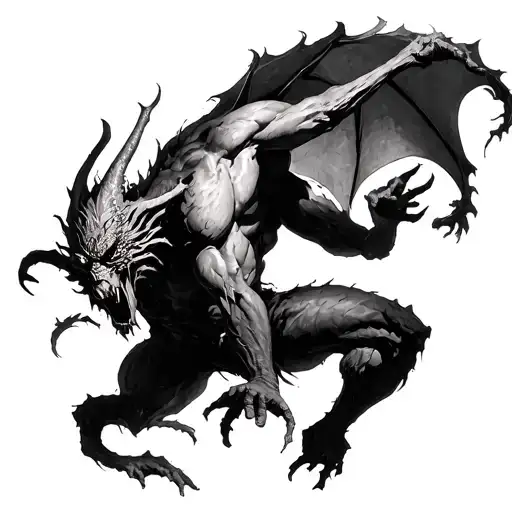 Painterly Depiction Of A Demon From Mythology In A Dynamic Pose