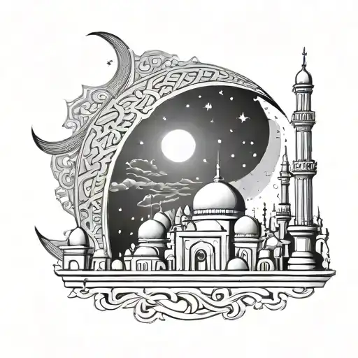 Islam Moon Crescent With Mosque Architecture