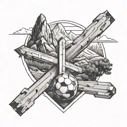 A Cross In The Mountains With Football