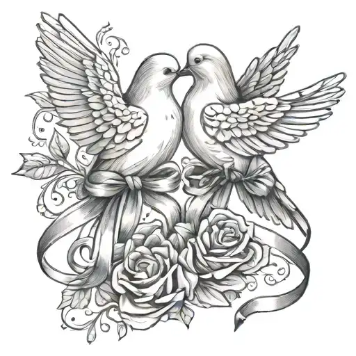 Dainty Fine Line 2 Doves Tying A Bow