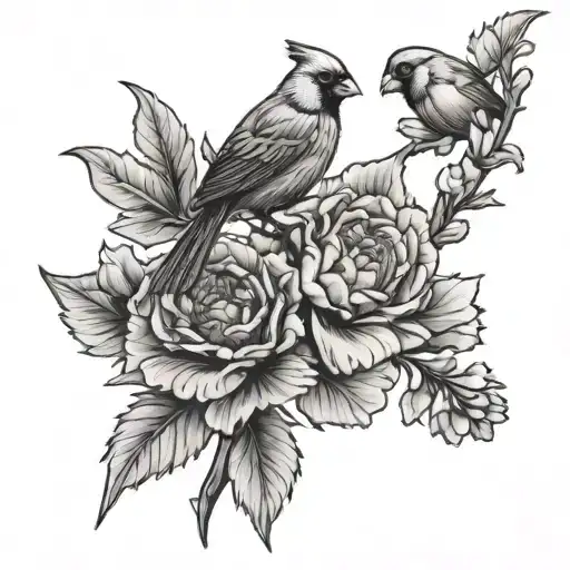Carnations And Cardinal Bird