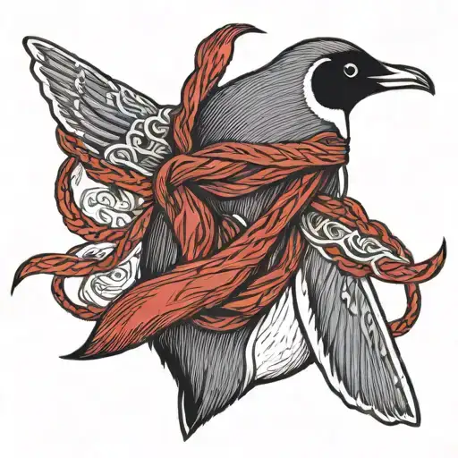 Penguin Back With A Red Thread Scarf