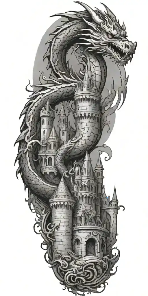 Mythical Dragon And Castle