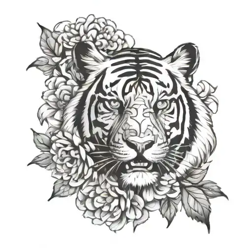 Tiger Head And Chrysanthemum Flower Blooming Traditional