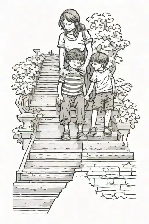Stairs To Heaven With My Mom And Little Brother Holding On On The Stairs