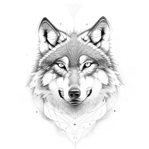 Wolf With Blue Eyes And A Moon