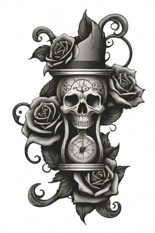 Skull Rose Hourglass Time Piece