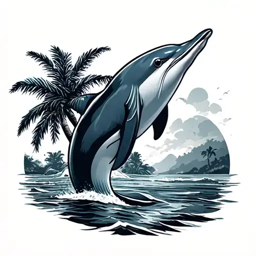 Ocean Dolphin Palm Tree
