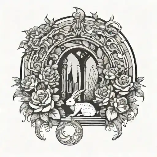 Gothic Style Scottish Archway Feminine Minimalist With Flowers And A Rabbit