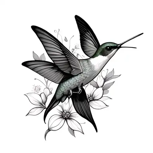 Minimalistic Lineart Tattoo Of A Hummingbird And A Butterfly