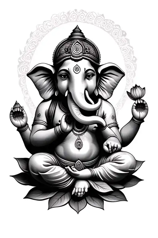 Ganesh And Lotus Flower