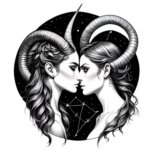 Female Capricorn Merging With Male Gemini Constellation Intertwined