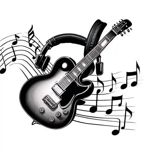 A Guitar With A Music Staff Going Into A Set Of Headphones