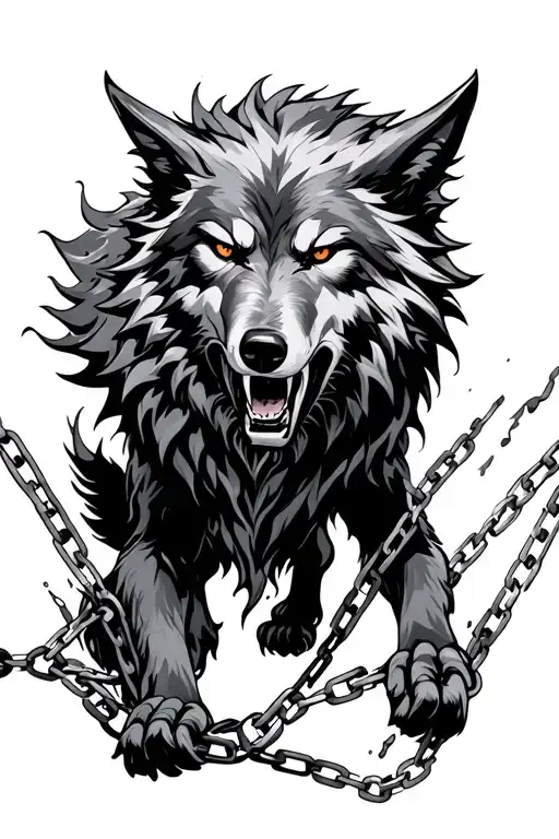 Fenrir Wolf Breaking Chains Breaking And Bursting